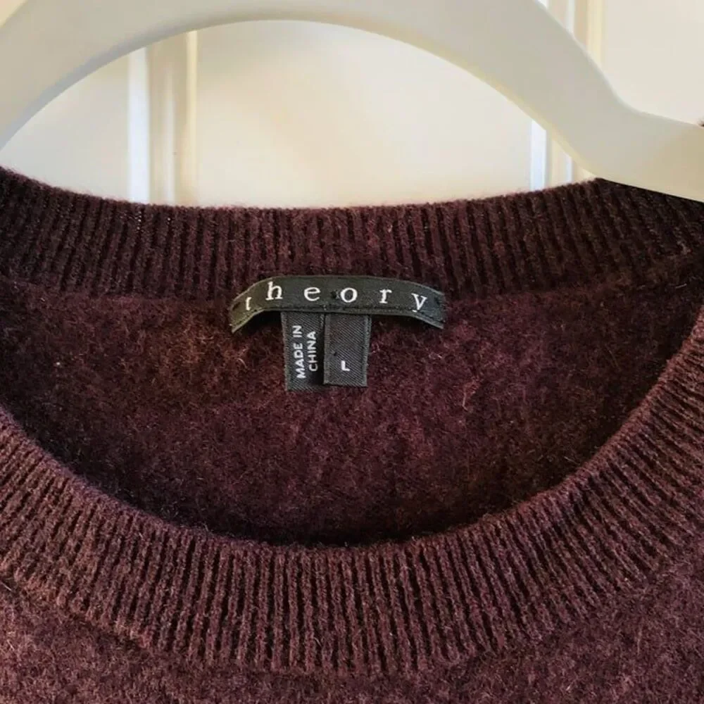 Theory Womens 100% Cashmere Deep Purple Crewneck Sweater | Large - Picture 3 of 5